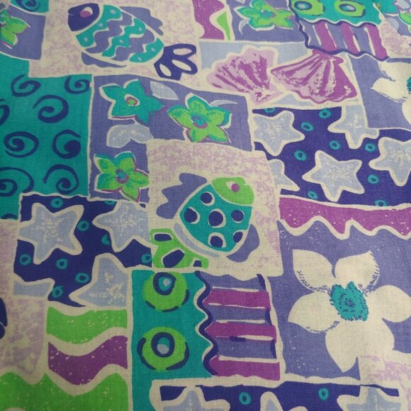 Vtg Cricket Lane Womens L Blouse Short Slv Beach Fish Tropical Floral Geometric - Picture 5 of 5